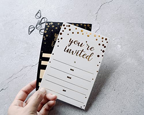 Invitation Cards - 50-Count 4" X 6" Black Invitation Cards ‘’You Are Invited’’ In Gold Foil Lettering With 52 Gold Confetti Foil Kraft Envelopes – For Wedding, Bridal Shower, Baby Shower, Birthday Invitations #TOP7