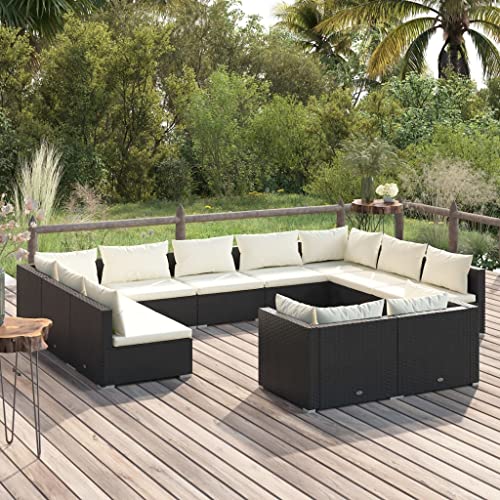 KCCKOM Garden Furniture Set 11 Piece Patio Lounge Set with Cushions Black Poly Rattan