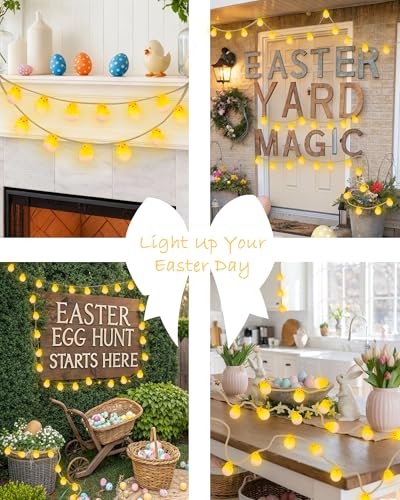 Image of Easter Decoration String Lights, 10 FT 12 LED Eggshell Chicken Mantel Garland Battery Operated with Remote Timer 8 Modes, Hemp Rope Banner for Fireplace Table Wall Spring Party Indoor Outdoor Decor