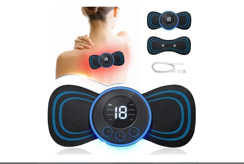 ELITIQUE Massager,Wireless Portable Neck Massager with 8 Modes and 19 Strength Levels Pain Relief. EMS Mini Butterfly Massager for, Shoulder, Arms, Legs, Back Pain for Men and Women.