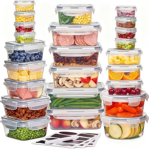 Catálogo para Comprar On-line Recipiente de plastico los mejores 5. 44 24 PCS Contenedores para Alimentos con Tapa,Juego de recipientes de hermético,Juego de Recipientes Hermeticos con Tapa,Plastico,24 etiquetas y marcadores de...