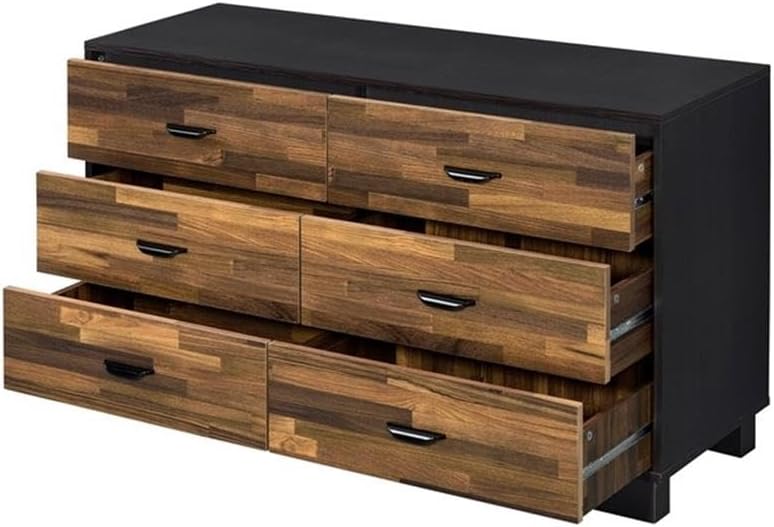 Acme Eos 6-Drawer Wooden Dresser in Walnut and Black