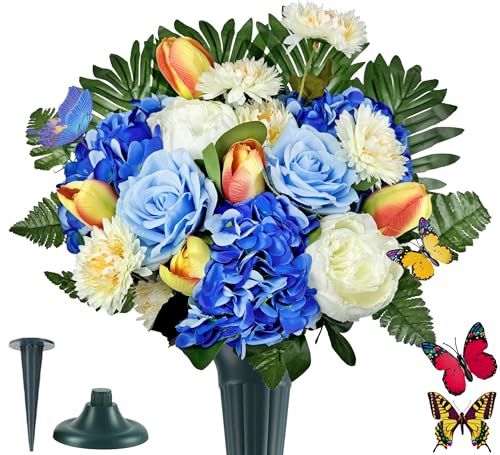 Artificial cemetery flowers bouquet with vase for headstones
