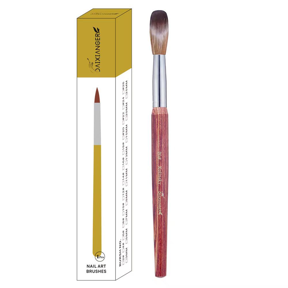 Kolinsky - Pennello per nail art in acrilico, misura 20, forma ovale, per applicazione acrilica, strumento professionale per manicure per extension e intaglio 3D, manico in legno rosso
