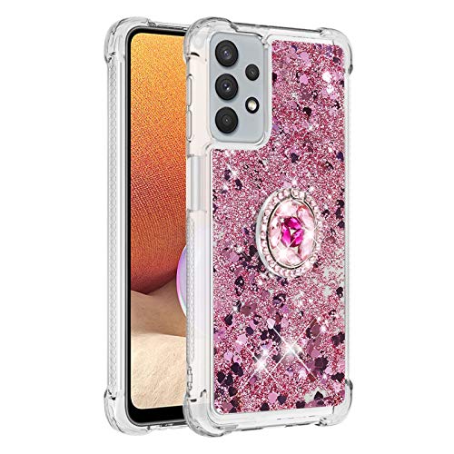 Compatible con Samsung Galaxy A33 5G Glitter Funda, Silicona Funda Protectora Bumper Antiamarillo Funda con Soporte Anillo Transparente liquida Carcasa Anti-Rasguños Ultrafina Cover para Galaxy A33 5G