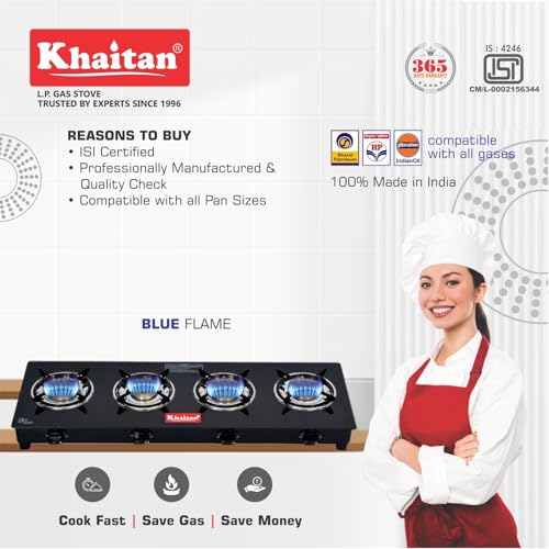Khaitan 4B BP JIO Black Glass Manual Gas Stove (4 Burners) - Image 7