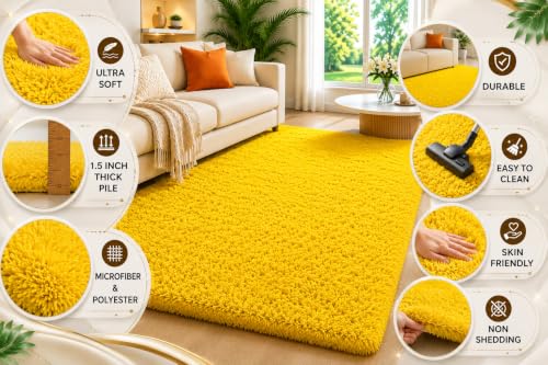 Image of Shaggy Carpet 6x9 Ft for Living Room & Bedroom (Yellow)