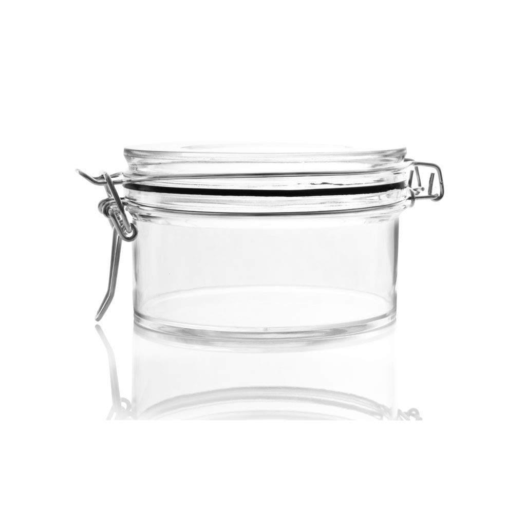 MiniWare Flat Mason Jar (4″ x 2.5″) - 1 Count - Clear Hard Plastic 10 oz., Container for Any Dessert