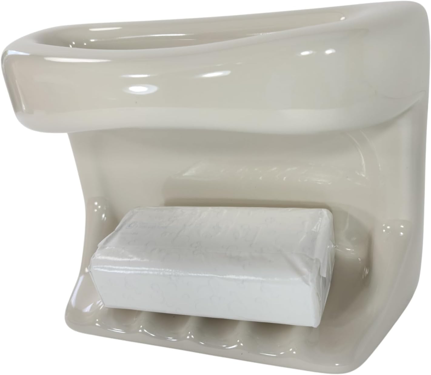 Beige Bone Almond Ceramic Soap Dish Tray Cloth Bar Washcloth Holder Bath Shower Bathtub