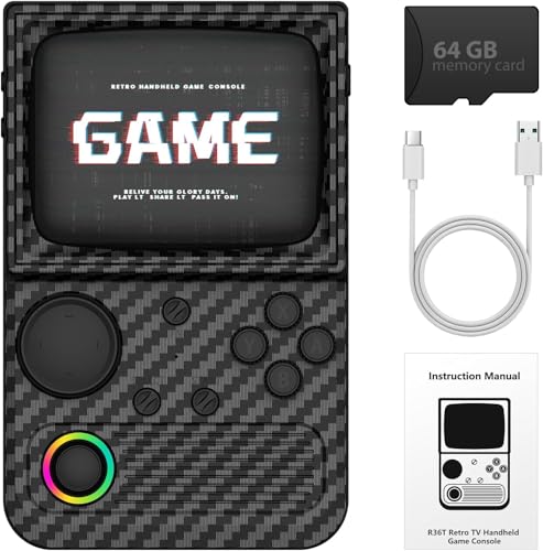 Image of R36T Retro Handheld Game Console, 3.5 Inch Video Game Console with 3500mAh Battery, Retro Gaming Console Supports WiFi Download and Network Battling (Carbon Black)