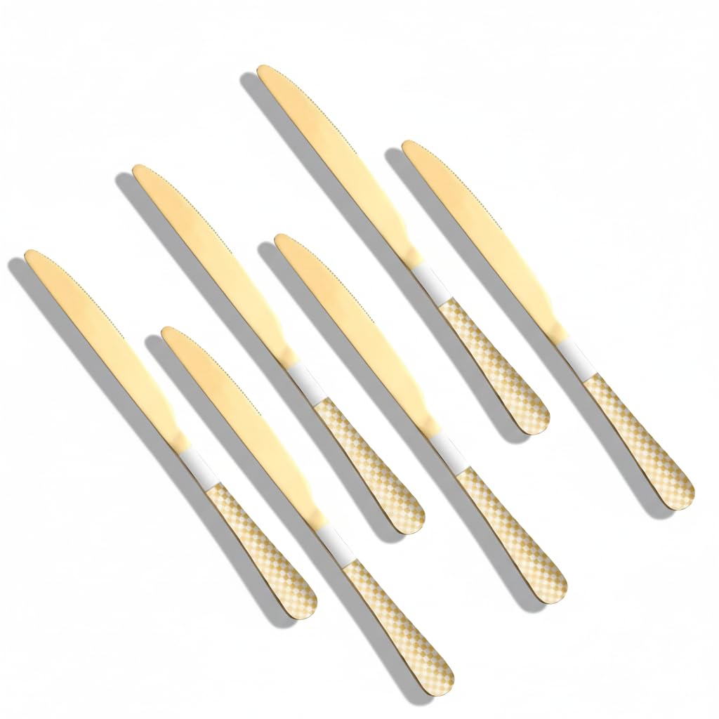 Shipnetic Gold Butter Knives Set of 6 8.6 Inch Stainless Steel Butter Knife Set, Smooth Edge Dinner Spreaders, Dishwasher Safe Flatware