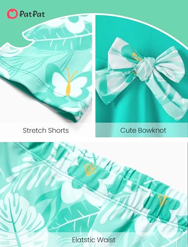 Image of PATPAT Girls Summer 2 Piece Outfits 4-12Y Butterfly Bow Sleeveless Tunic Tops and Floral Print Shorts Cute Clothes