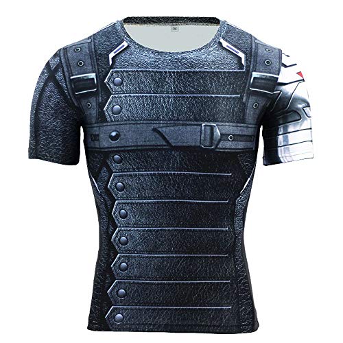 HOOLAZA Winter Soldier Captain Black Men's T-Shirt Fitness Sport Gym Compression Avengers Short Shirt Gym Training T-Shirt L