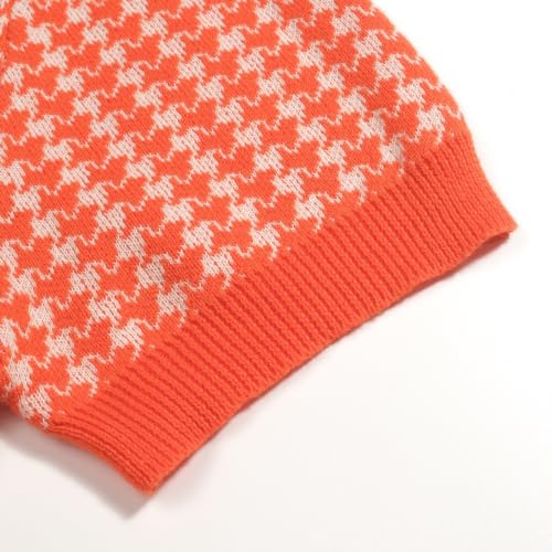 OXKNIT Polo para Hombre de Punto Manga Corta Retro Clásico Patrón Naranja y Beige Camisa de Golf con Botón Cuadrante miniatura 5