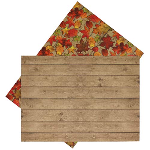 Iconikal 2-Sided Reversible Disposable Paper Place Mats, 14 X 10-Inches, Harvest Leaves And Wood Grain Planks, 22-Count #TOP26