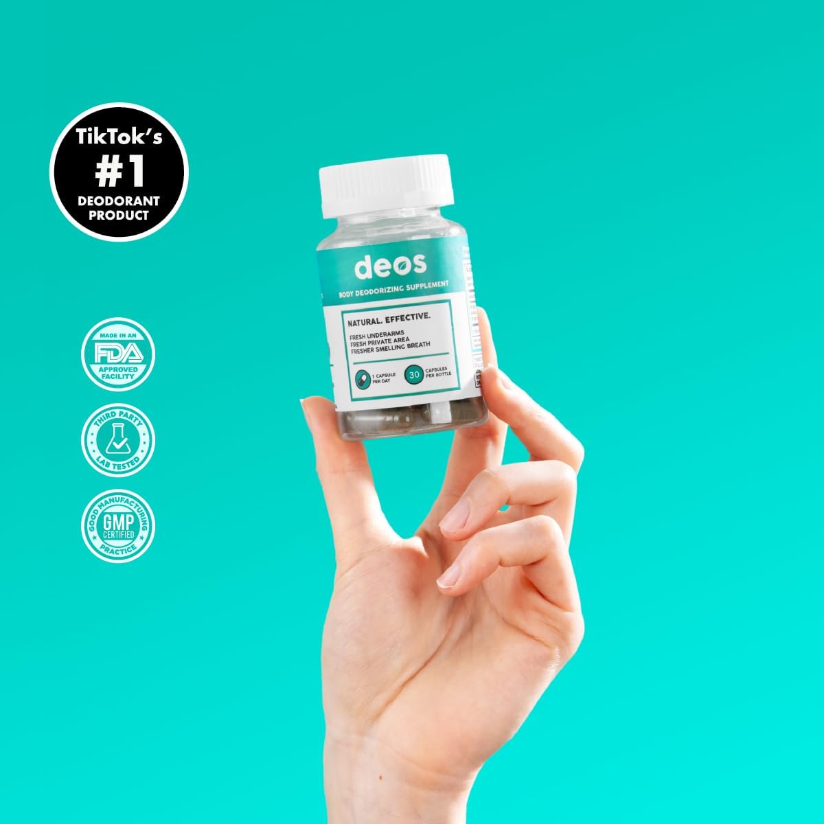 Suplemento desodorante interno DEOS – Desodorante de cuerpo completo para la salud intestinal, salud de la piel, desintoxicación y apoyo a la digestión – Pastillas de clorofila para el control natural de olores | 30 cápsulas (paquete de tres)