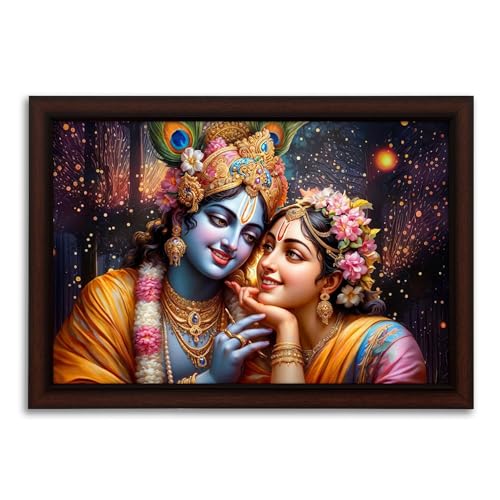 Image of Masstone Radhe Krishna Wall Painting | UV Textured Effect Framed HD Wall Art (50 x 35 cm) | Krishna Radha Photo Frame for Living Room, Bedroom, Pooja Room & Home Decor