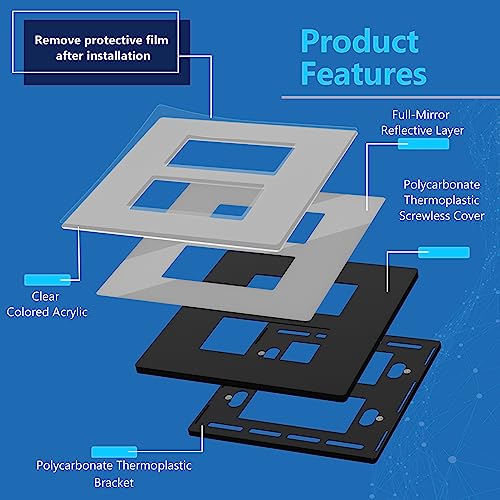 Image of LIDER Double Decorator Wall Plate, Impact Resistant, Plexiglass, Reflective Finish, Modern Upgrade, Screwless Light Switch /Outlet Cover Mid-Size 2-Gang, 4.88 inch x 4.92, Acrylic, Mirror Glass Silver