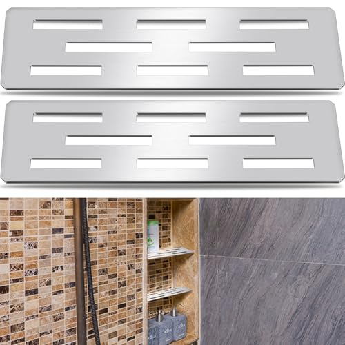 2 Pack Shower Niche Rectangular Shelf for 12 Inch Prefabricated Board Niches, 4mm Thick, Marine Grade Brushed 304 Stainless Steel Finish Fits 1/8 Grout Line, for Bathroom Remodel