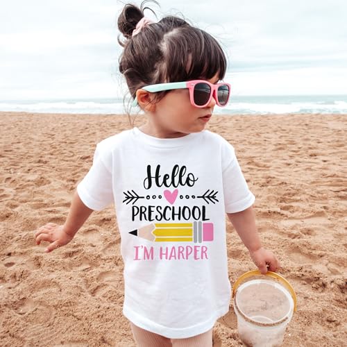 Hello Preschool Personalized Shirts For Girls - Custom Name Back To School Pencil Outfit - Cute Gift For First Day Of School Announcement - Natural Toddler & Youth T-Shirt4