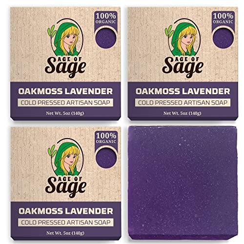 Age of Sage Natural Bar Soap for Men – Vegan Bath Soap Bars Gift Set – Handmade Cold Process Artisan Soap with Essential Oil, All Moisturizing Wash Soaps, Fragrant Oakmoss Lavender Scent (4 Pack)