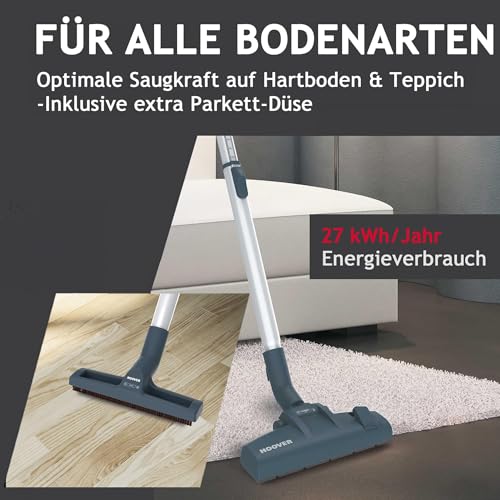Hoover Staubsauger Tierhaare Breeze PET mit Tier-Düse I Tierhaar-Staubsauger ohne Beutel für Hundehaare & Katzenhaare I Mit größenverstellbarem Stab, EPA-Filter, 5m Kabel mit Auto-Aufwicklung & Griff