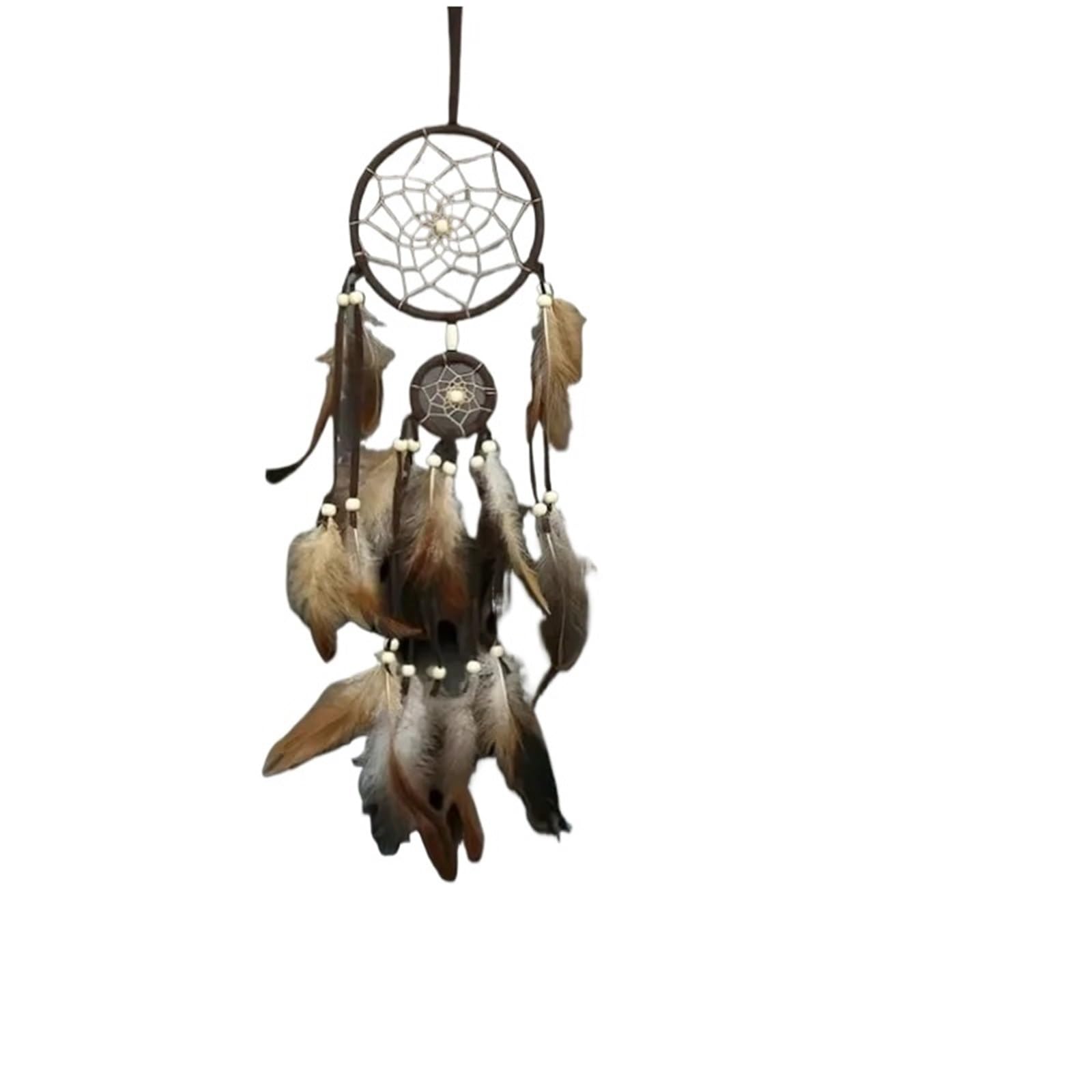 2PCS Dream Catcher With Brown Feathers Wall Hanging Bedroom Accessories Wind Chime for Bedroom(Brown01)