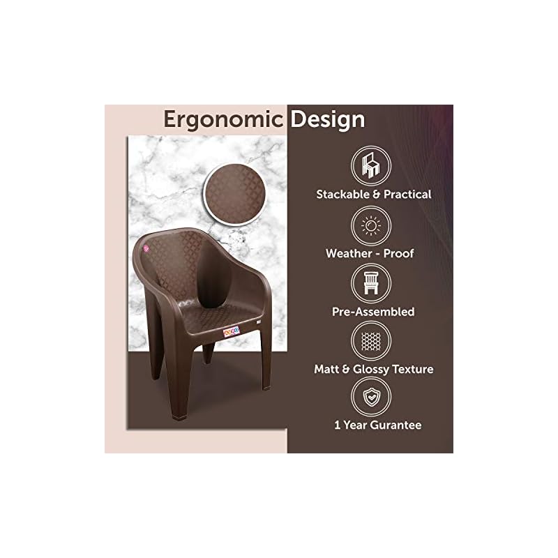 AVRO FURNITURE Set Of 2 Plastic Chairs | Matt And Gloss Pattern | Plastic Chairs For Home, Living Room| Bearing Capacity Up To 200Kg | Strong And Sturdy Structure | 1 Year Guarantee, Brown - Image 4