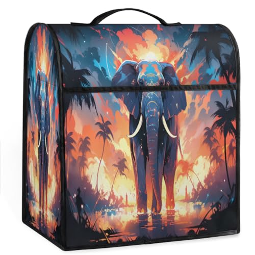 Coffee Maker Cover Elephant Palm Tree Kitchen Appliance Covers Small Appliance Covers Blender Cover Juicer Cover Dust Covers for Kitchen Appliances with Top Handle and Pockets,Washable,C443