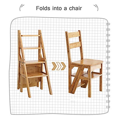 Escabeau polyvalent pliable gain de place étagère bambou 4 niveaux - 3