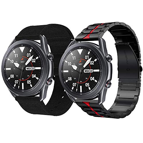 🛒 Crazy Deals AWMES Compatible for Samsung Galaxy Watch 3 45mm 46mm Band, 22mm Enamel Process Solid Metal & Nylon Watch Strap Compatible for Samsung Galaxy Watch 3, Gear S3 Frontier/Classic (Black & Red+ Black) Up To 50% OFF AWMES Compatible for Samsung Galaxy Watch 3 45mm 46mm Band, 22mm Enamel Process Solid Metal & Nylon Watch Strap Compatible for Samsung Galaxy Watch 3, Gear S3 Frontier/Classic (Black & Red+ Black)