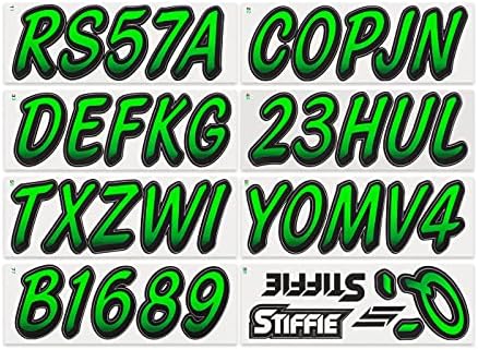 STIFFIE Whipline Electric Green/Black 3" Alpha-Numeric Registration Identification Numbers Stickers Decals for Boats & Personal Watercraft - 1