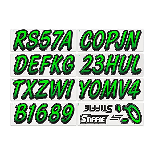 STIFFIE Whipline Electric Green/Black 3" Alpha-Numeric Registration Identification Numbers Stickers Decals for Boats & Personal Watercraft