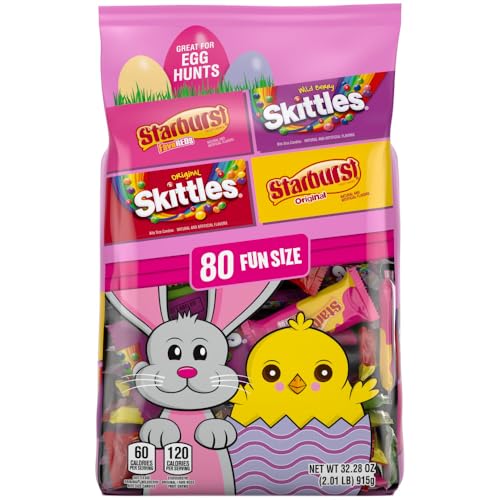 SKITTLES &amp; STARBURST Mixed Funsize Variety Bag Stand Up Pouch, Easter Candy Bulk for Filling Eggs, Easter Basket Stuffers, 32.28 Ounce Bag