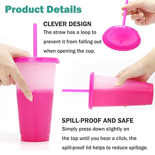 PALUDO 10 Pcs Reusable Plastic Tumblers with Lids & Straws, 24OZ Colour Changing Cups - Image 4