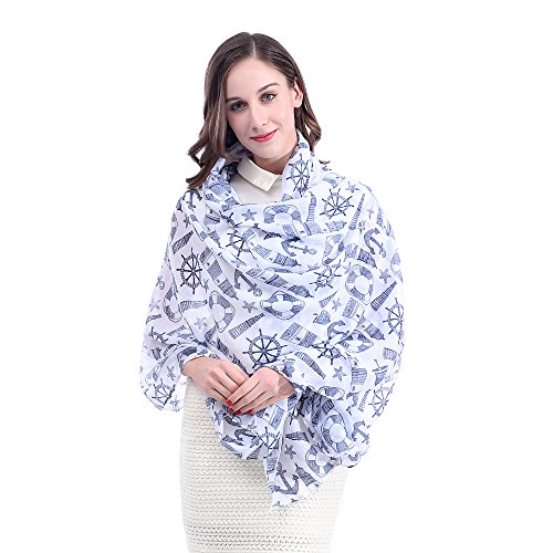 Lina & Lily Sailor Anchor Nautical Print Scarf Shawl Wrap Lightweight3