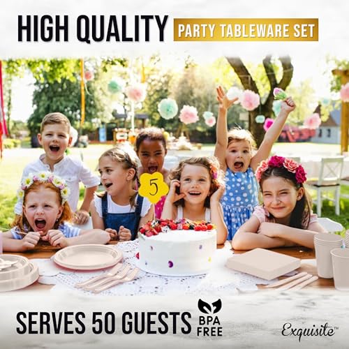 Image of Exquisite 350 Pcs Ivory Plates and Napkins Party Supplies Plate Sets
