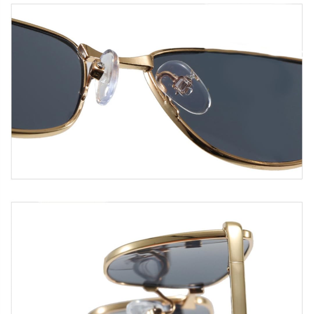 Occhiali da sole alla moda piccoli occhi di gatto da donna retrò montatura in metallo sfumati UV400 occhiali da donna punk uomo (argento-nero)