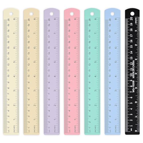 BAYTORY 7 Pcs Aluminum Rulers, Bulk Multicolor Ruler, 20cm & 8inch Metal Ruler for Students and Teachers (8inch & 20cm)