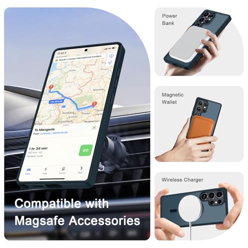Image of for Samsung Galaxy S25 Ultra Case, Matte Magnetic Phone Cover, Navy Blue | Fit for MagSafe, Screen Protector included, Shockproof Military Grade Protection, Translucent Frosted Back