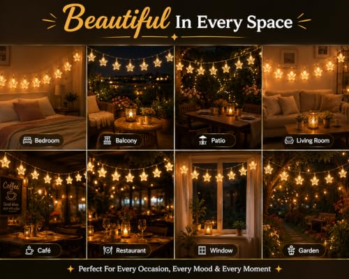 Image of Quace 10 LED Star Confetti String Lights, Plug-in Warm White Decorative Fairy Lights for Bedroom, Balcony, Patio, Christmas, Diwali, Wedding & Home Decoration