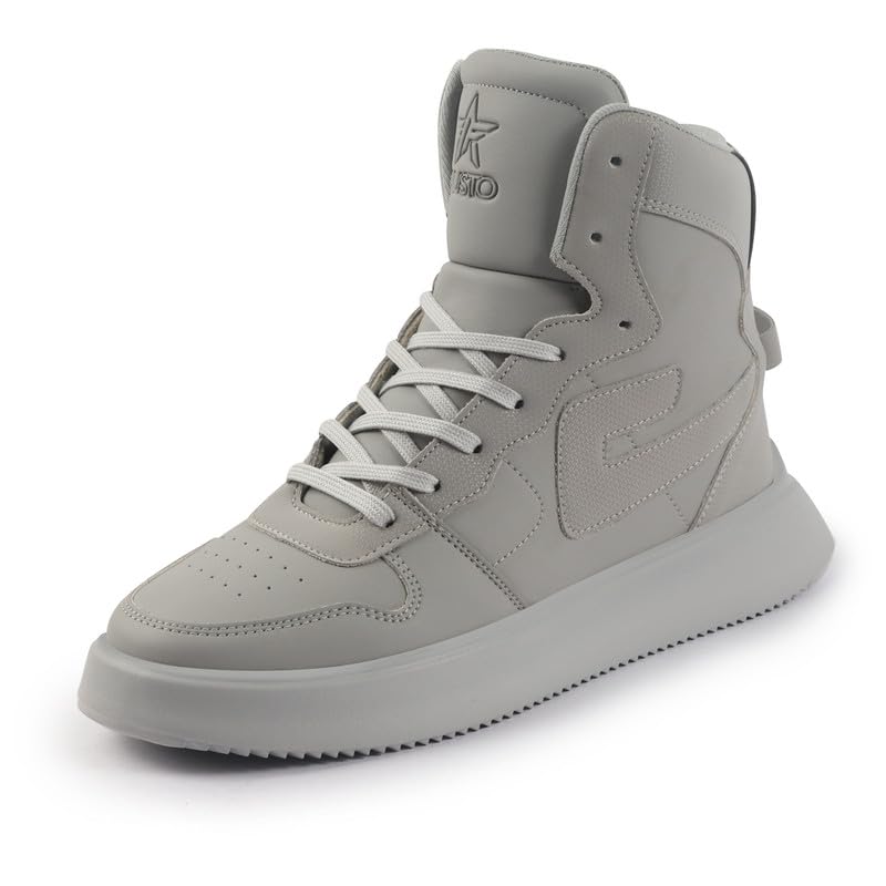 FAUSTO FST FJLMC-15001 GREY-44 Mens Grey High Top Chunky Classic Lace Up Sneakers|High Ankle Sneakers with Memory Cushion|Lightweight All Day Sneakers (10 UK) (B0DB2L6TS1) Amazon Price History, Amazon Price Tracker