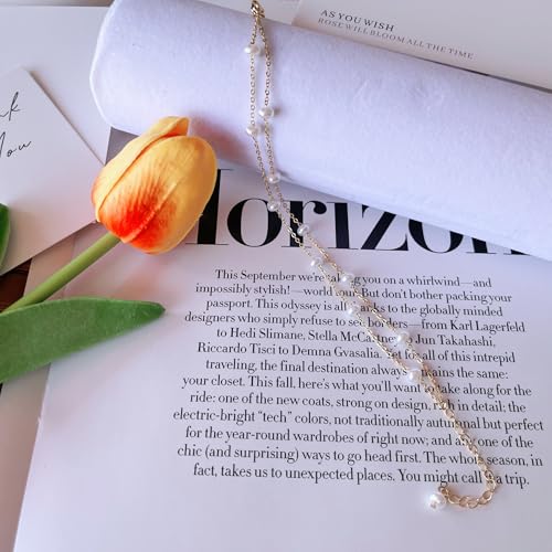 Gold Pearl Bracelets for Women - Dainty 14K Gold Plated Pearls Bracelet Trendy Beaded Chain Jewelry Gifts for Women4