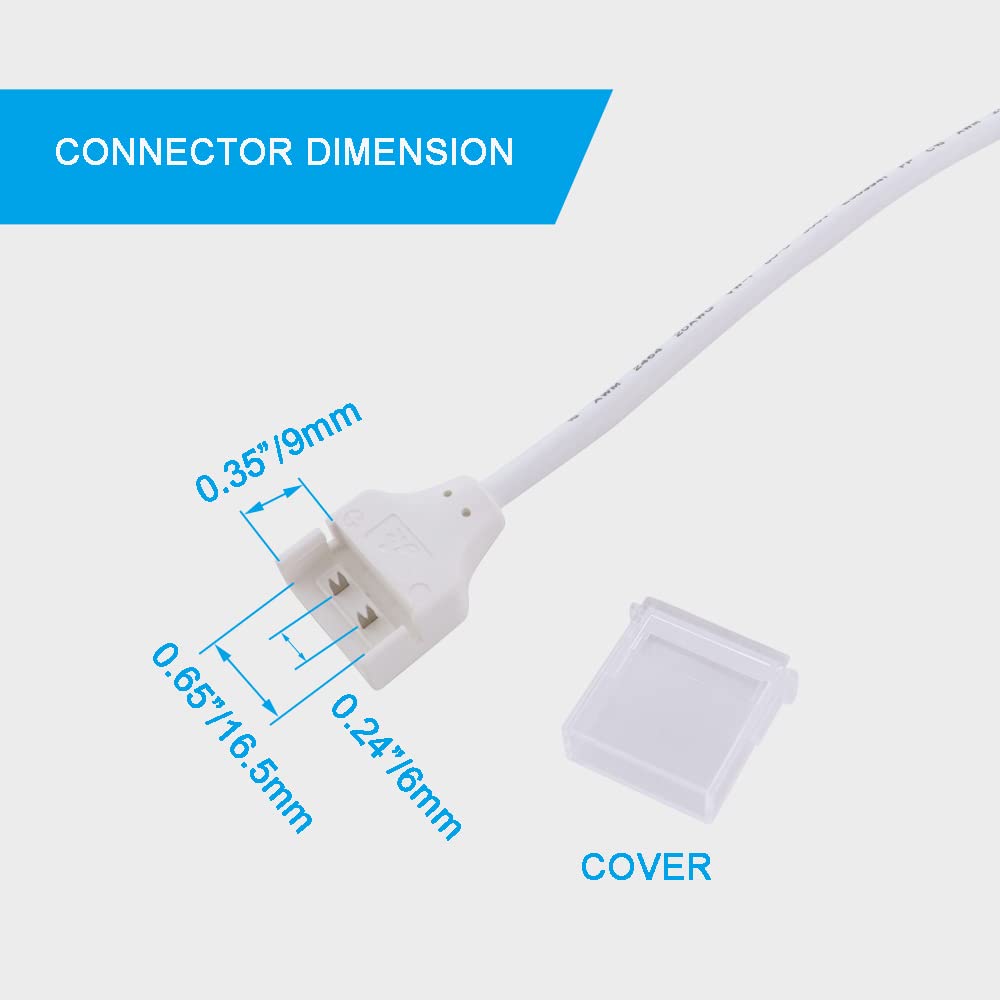 2PIN Connector Wire for 120V Dimmable LED Strip Light, Extension Cable Wire for 12mm 14mm LED Strip Light, Solderless Connector Cable for LED Rope Light IP65