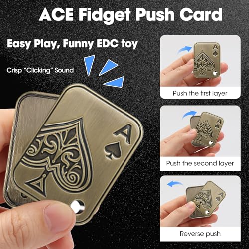 GoQQby Fidget Toys Adults, Metal Keychain Poker Fidget Slider, Magnetic Poker Push Card, Cool Office Gadgets, Relieve Stress, Gift Fidget Toys for Men (Gold) - Image 2