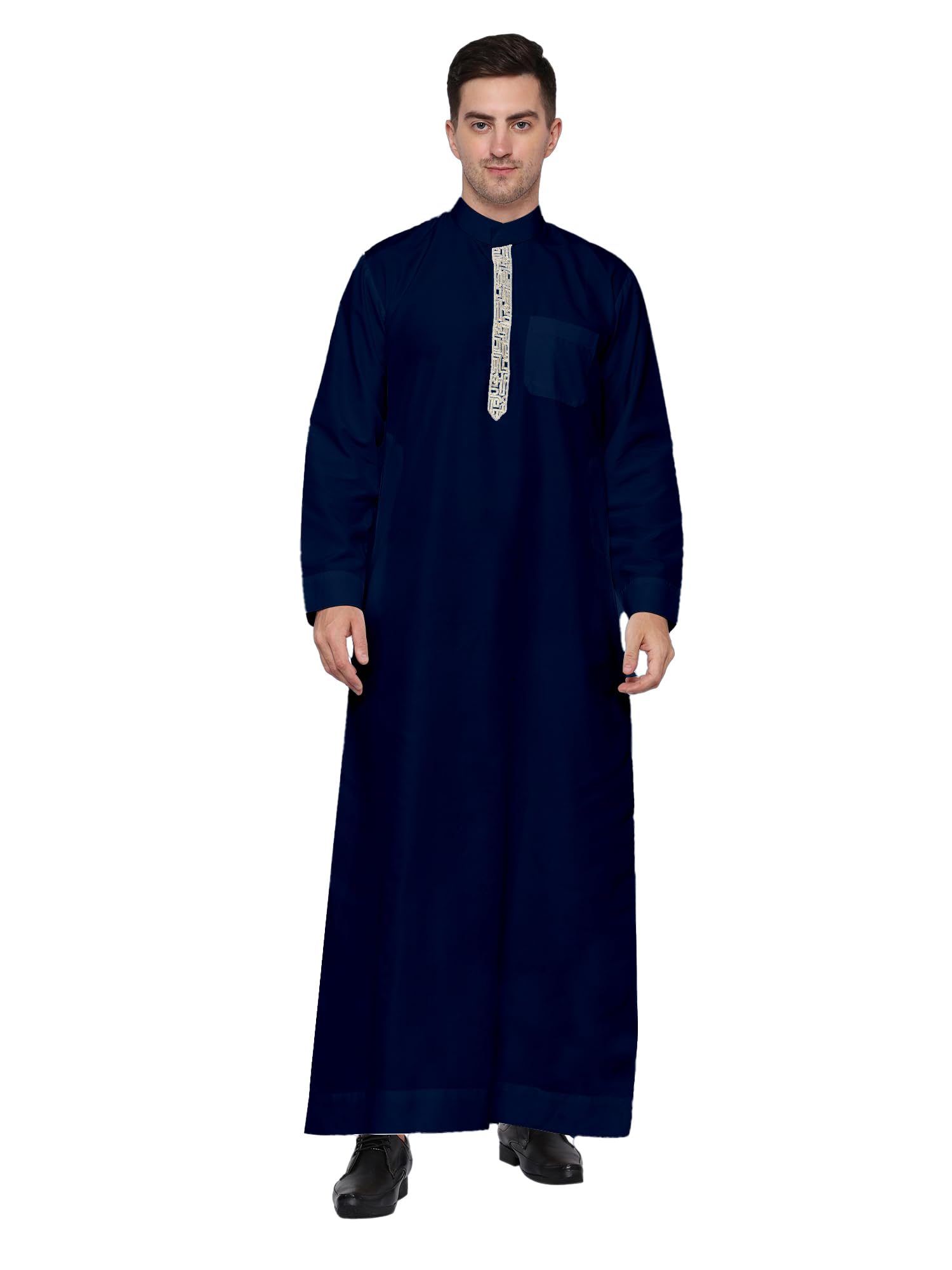 urban kanya Men's Embroidered Thobe Jubba Kurta, Saudi Style, Wedding, Traditional Islamic Thobe with Chest Pocket Full Sleeve-picture-54