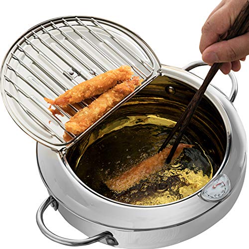 Comparison: Best Pot For Frying Chicken 10 Yopay 304 Stainless Steel Deep Fryer Pot, Frying Chicken Pot, Tempura deep Fryer with a Thermometer and a lid, Japanese Style Tempura Fryer Pan,2.2L
