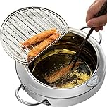 Yopay 304 Stainless Steel Deep Fryer Pot, Frying Chicken Pot, Tempura deep Fryer with a Thermometer and a lid, Japanese Style Tempura Fryer Pan,2.2L