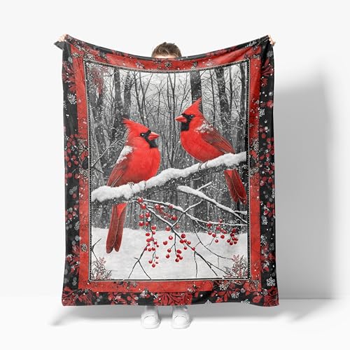 Cardinal Throw Blanket Soft Warm Cozy Christian Cardinals Blankets Fuzzy Plush Fleece Christmas Cardinal Blanket Red Birds Gifts for Couch Bed Sofa Home Decor 60''X80''