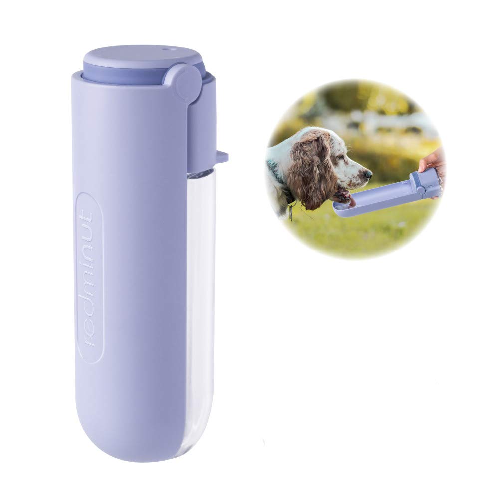 REDMINUT Dog Water Bottle,Portable Dog Water Bottles for Walking and Hiking,Foldable Travelling Pet Water Bottle for Dogs,Leak Proof,Rotatable Trough,Lightweight,Food Grade Material,14 Oz (Purple)